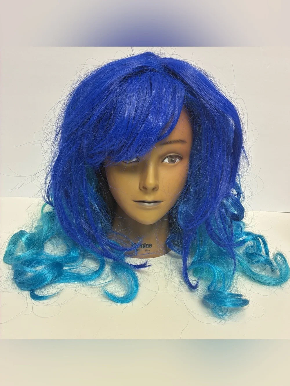 Wig Blue Teal Long Hair With Bangs Wavy Curls Costume Halloween Cosplay Theatre